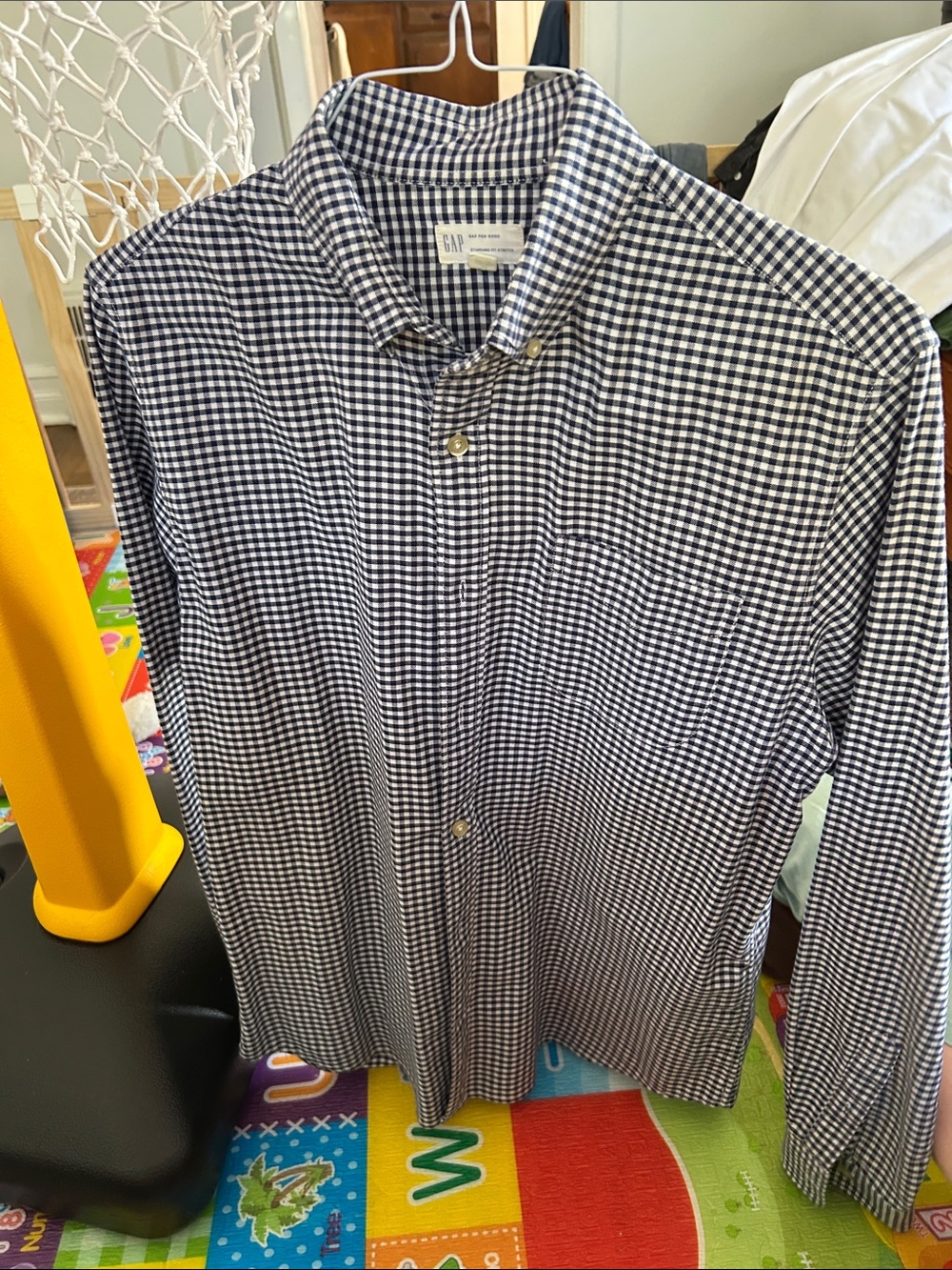 GAP Mens Navy and White Gingham Button-Down Shirt